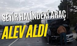 Seyir halindeki toplu taşıma aracı alev aldı