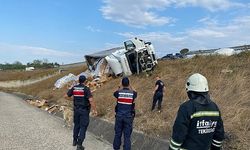 Virajı Alamayan Tır Şarampole Devrildi