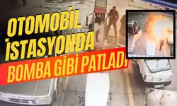 Yakıt alan otomobil istasyonda bomba gibi patladı