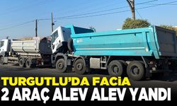 Manisa'da facia! İş araçları alev alev yandı