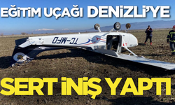 Eğitim uçağı Denizli'de sert iniş yaptı