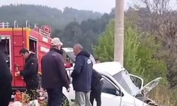 Yoldan çıkan otomobil elektrik direğine çarptı; 2 ölü, 1 yaralı