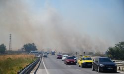 Anız yangını kontrol altına alındı, yol trafiğe açıldı