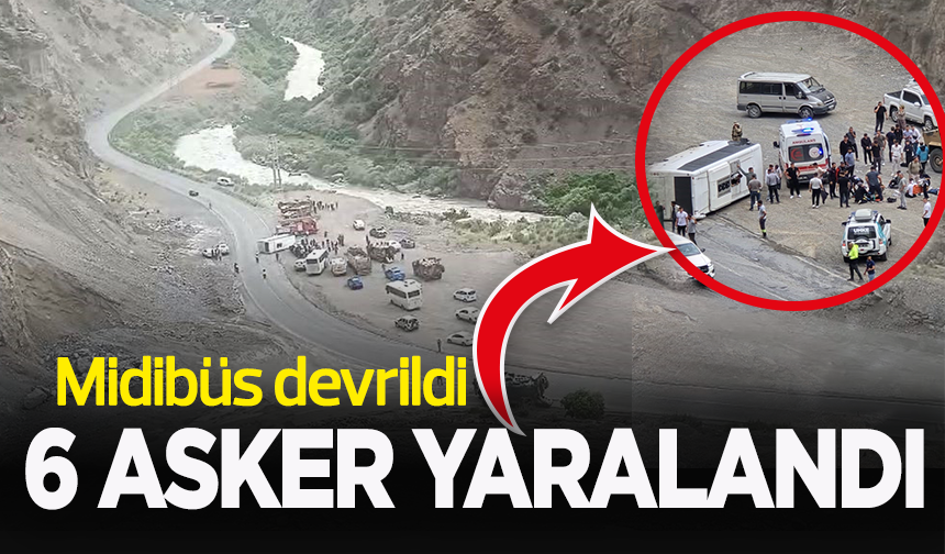 Hakkari'de midibüs devrildi, 6 asker yaralandı