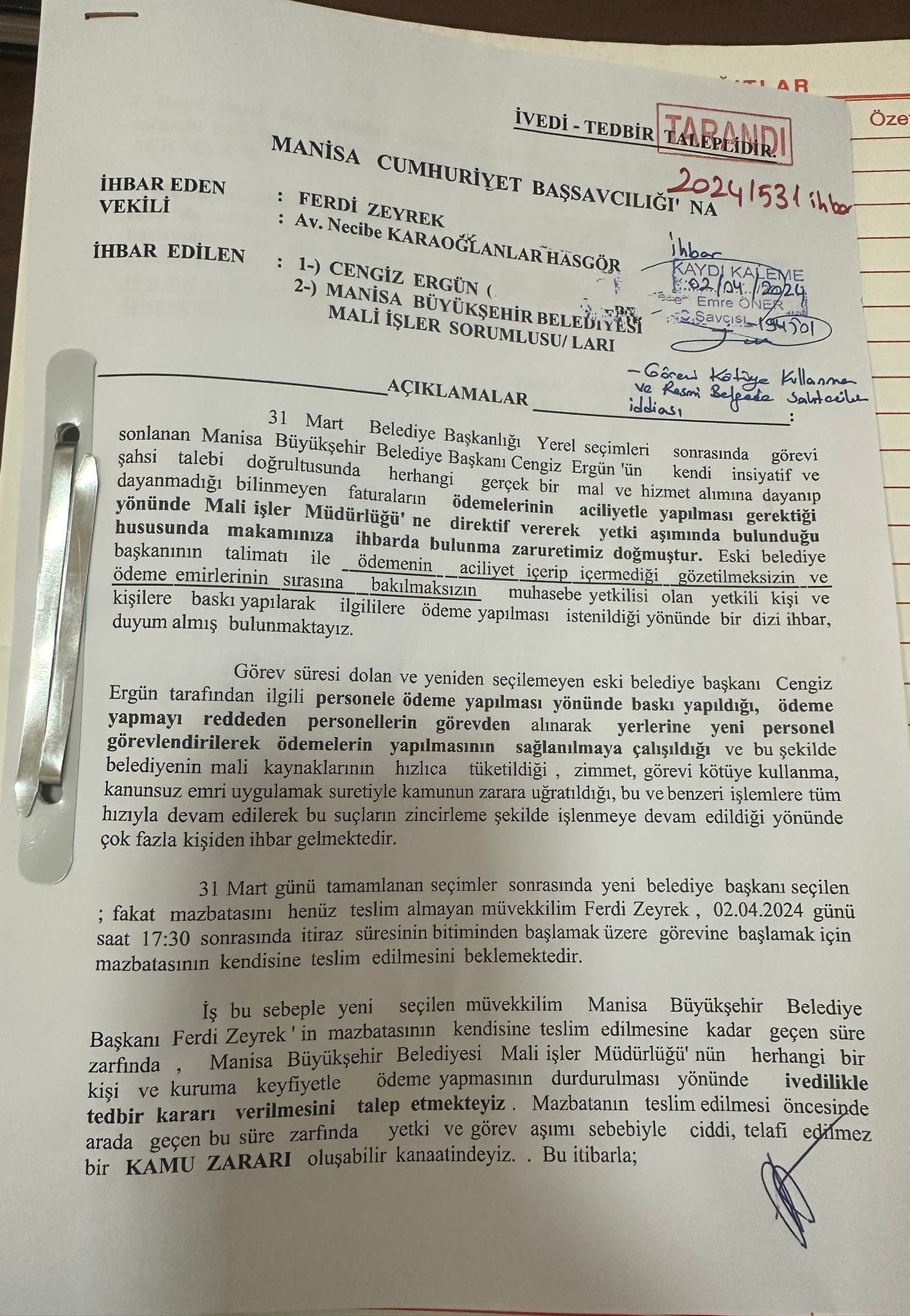 Yeni Manisa Büyükşehir Belediye Başkanı Ferdi Zeyrek, Cengiz Ergün Hakkında Ihbarda Bulundu (8)