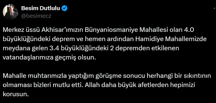 Başkan Dutlulu’dan deprem açıklaması