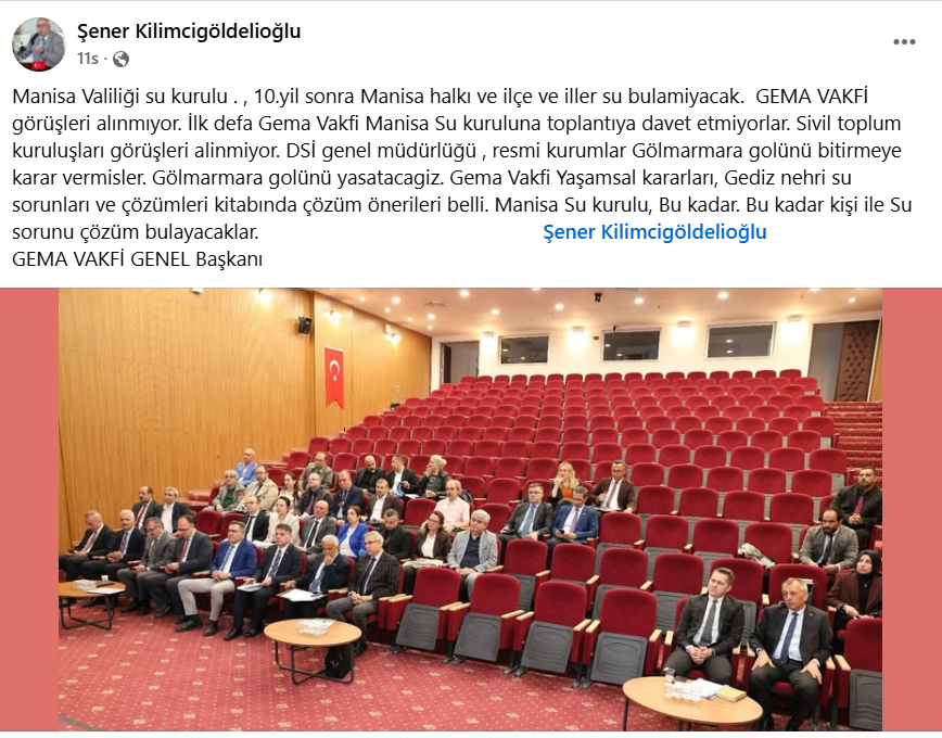 Gema Vakfı Genel Başkanı Şener Kilimcigöldelioğlu'ndan Su Kurulu'na Tepki Gölmarmara Gölü'nü Bitirmeye Karar Vermişler112